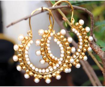 Beaded Hoop Earrings with Pearls 2