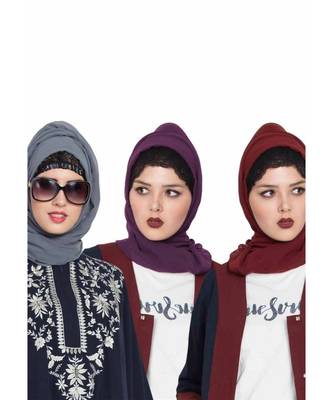 Set Of Three Stole Hijabs In Soft And Super Fine Georgette 1