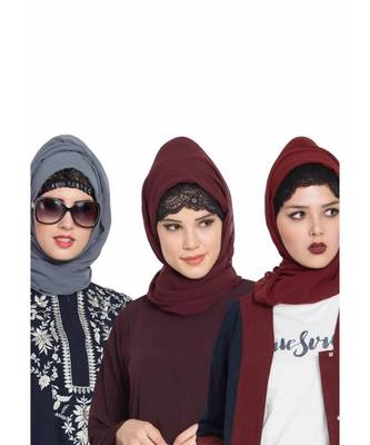 Set Of Three Stole Hijabs In Soft And Super Fine Georgette 1