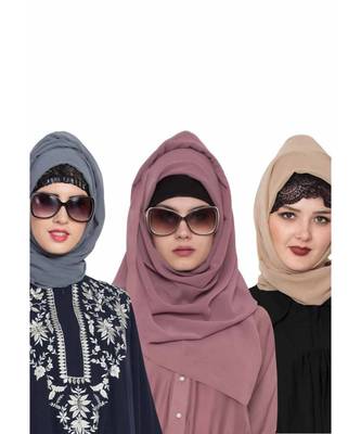 Set Of Three Stole Hijabs In Soft And Super Fine Georgette 1