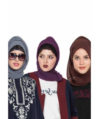 Set Of Three Stole Hijabs In Soft And Super Fine Georgette 1