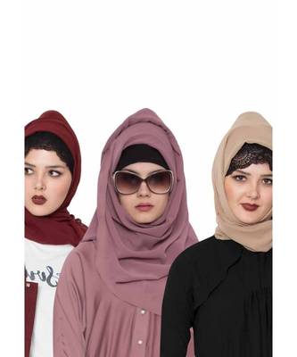 Set Of Three Stole Hijabs In Soft And Super Fine Georgette 1