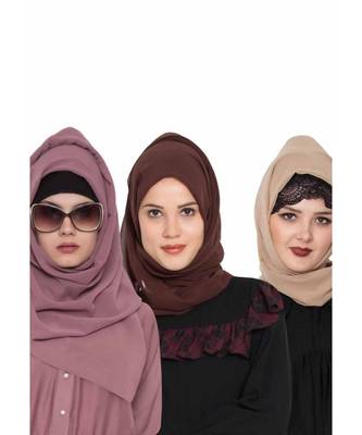 Set Of Three Stole Hijabs In Soft And Super Fine Georgette 1
