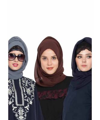 Set Of Three Stole Hijabs In Soft And Super Fine Georgette 1