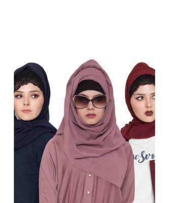 Set Of Three Stole Hijabs In Soft And Super Fine Georgette 1