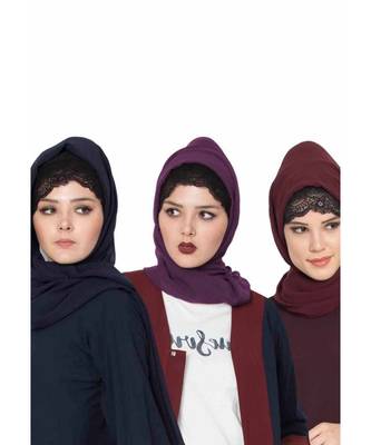 Set Of Three Stole Hijabs In Soft And Super Fine Georgette 1