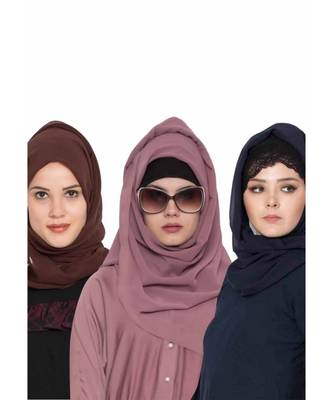 Set Of Three Stole Hijabs In Soft And Super Fine Georgette 1