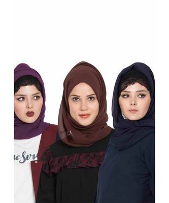 Set Of Three Stole Hijabs In Soft And Super Fine Georgette 1