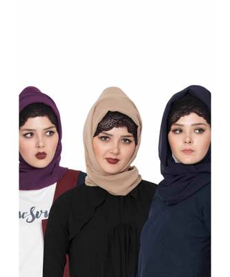 Set Of Three Stole Hijabs In Soft And Super Fine Georgette 1