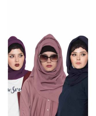 Set Of Three Stole Hijabs In Soft And Super Fine Georgette 1