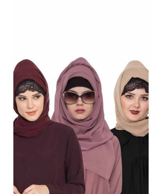 Set Of Three Stole Hijabs In Soft And Super Fine Georgette 1
