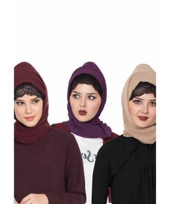 Set Of Three Stole Hijabs In Soft And Super Fine Georgette 1