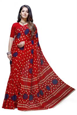 Red Printed Georgette Saree With Blouse 1