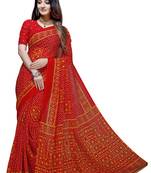Red printed georgette saree with blouse