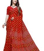 Red printed georgette saree with blouse