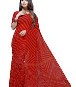 Red printed georgette saree with blouse