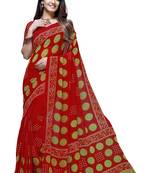 Red printed georgette saree with blouse
