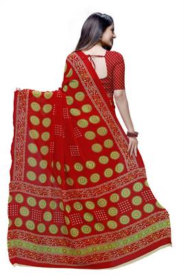 Red printed georgette saree with blouse 2