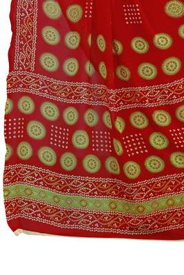 Red printed georgette saree with blouse 3