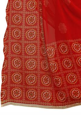 Red printed georgette saree with blouse 3