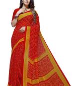 Red printed georgette saree with blouse