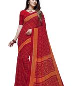 Red printed georgette saree with blouse