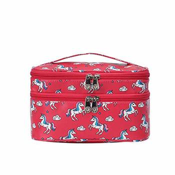 Shree Shyam Product Red Double Layer Unicorn Print Cosmetic Bag Toiletry Cosmetic Makeup Bag Organizer 1 Pcs Set 1