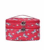 Shree Shyam Product Red Double Layer Unicorn Print Cosmetic Bag Toiletry Cosmetic Makeup Bag Organizer 1 Pcs Set