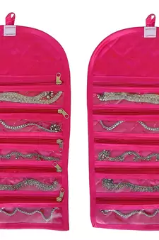 atorakushon Satin Fabric Cosmetic Makeup Pouch Payal Chain Wrist Watch Jewelry Organizer  Pack of 2 (Maroon)