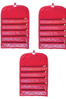 atorakushon Satin Fabric Cosmetic Makeup Pouch Payal Chain Wrist Watch Jewelry Organizer  Pack of 3 (Maroon)
