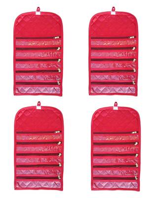 atorakushon Satin Fabric Cosmetic Makeup Pouch Payal Chain Wrist Watch Jewelry Organizer  Pack of 4 (Maroon) 1