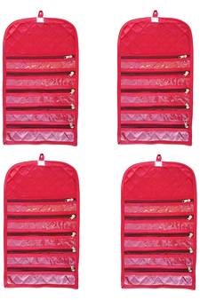 atorakushon Satin Fabric Cosmetic Makeup Pouch Payal Chain Wrist Watch Jewelry Organizer  Pack of 4 (Maroon)