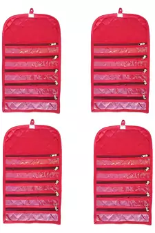 atorakushon Satin Fabric Cosmetic Makeup Pouch Payal Chain Wrist Watch Jewelry Organizer  Pack of 4 (Maroon)