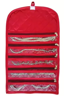 atorakushon Satin Fabric Cosmetic Makeup Pouch Payal Chain Wrist Watch Jewelry Organizer  Pack of 4 (Maroon)