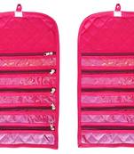 atorakushon Satin Fabric Cosmetic Makeup Pouch Payal Chain Wrist Watch Jewelry Organizer  Pack of 2 (Pink)