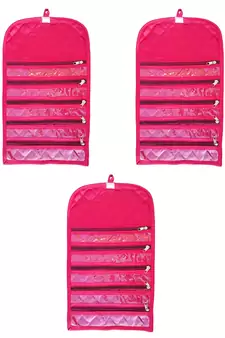 atorakushon Satin Fabric Cosmetic Makeup Pouch Payal Chain Wrist Watch Jewelry Organizer  Pack of 3 (Pink)