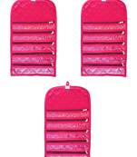atorakushon Satin Fabric Cosmetic Makeup Pouch Payal Chain Wrist Watch Jewelry Organizer  Pack of 3 (Pink)