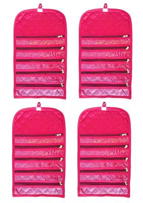 atorakushon Satin Fabric Cosmetic Makeup Pouch Payal Chain Wrist Watch Jewelry Organizer  Pack of 4 (Pink) 1