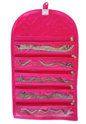atorakushon Satin Fabric Cosmetic Makeup Pouch Payal Chain Wrist Watch Jewelry Organizer  Pack of 4 (Pink) 2