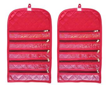 atorakushon Satin Fabric Cosmetic Makeup Pouch Payal Chain Wrist Watch Jewelry Organizer  Pack of 4 (Maroon) 5