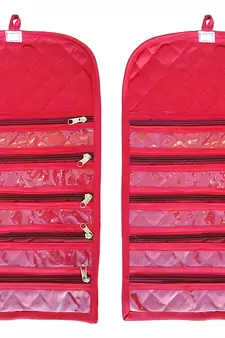 atorakushon Satin Fabric Cosmetic Makeup Pouch Payal Chain Wrist Watch Jewelry Organizer  Pack of 4 (Maroon)