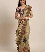 Beige printed polycotton saree with blouse