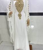 white georgette moroccan islamic dubai kaftan farasha zari and stone work dress