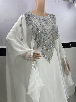 White Georgette Zari Embroidered Kaftan Dress 2
