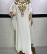 white georgette moroccan islamic dubai kaftan farasha zari and stone work dress