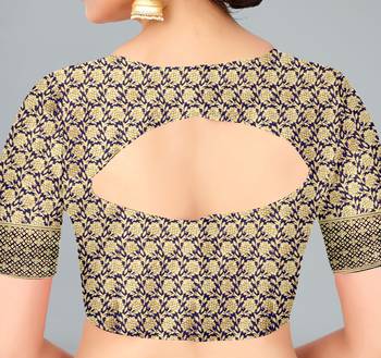 Blue woven banarasi silk saree with blouse 6