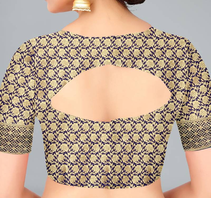 Blue woven banarasi silk saree with blouse