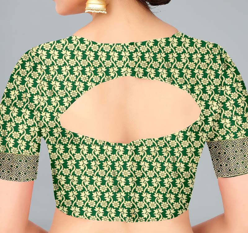 Green woven banarasi silk saree with blouse