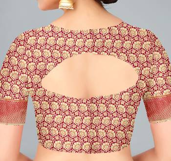 Maroon woven banarasi silk saree with blouse 6