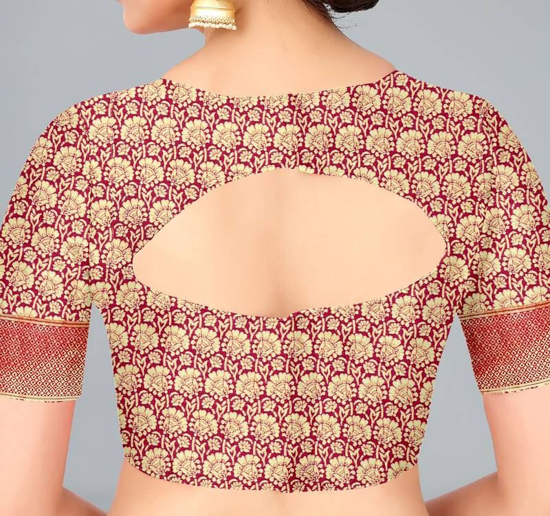 Maroon woven banarasi silk saree with blouse